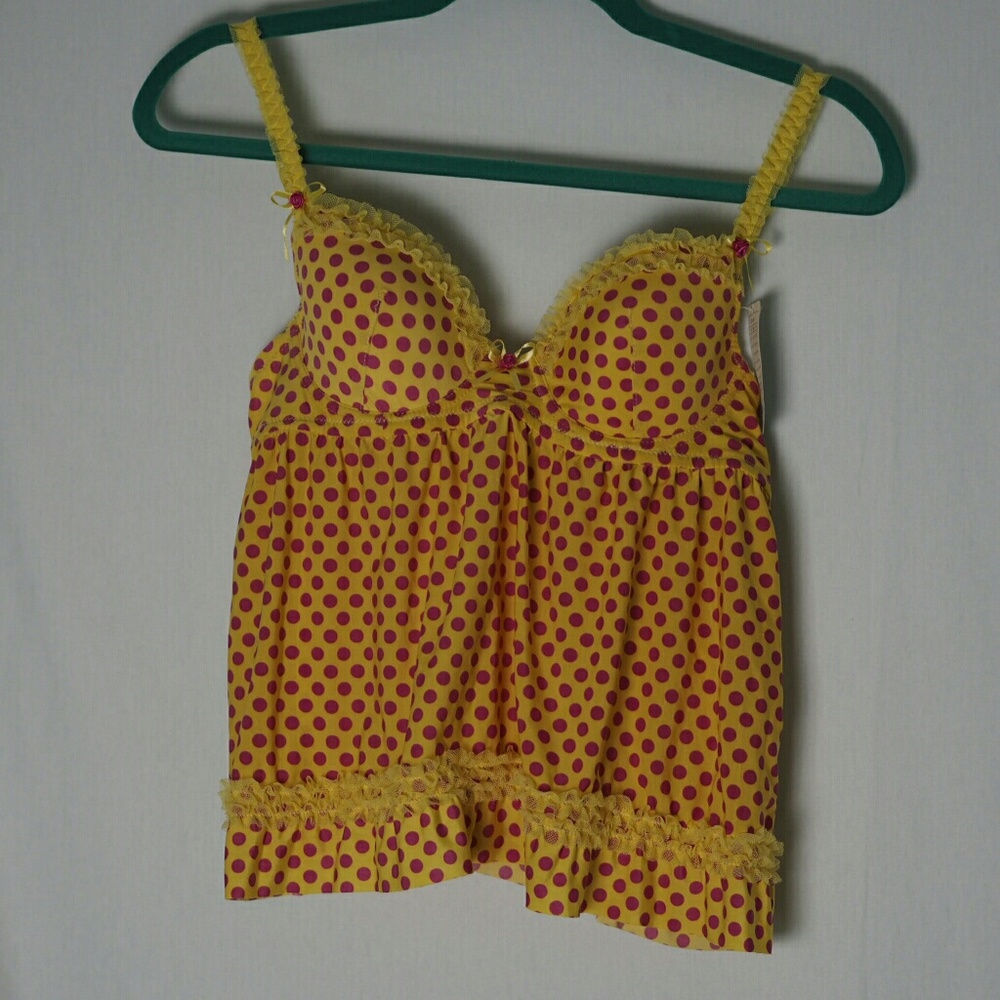 NWT Yellow w/Pink Polka Dot Lingerie Set Size M